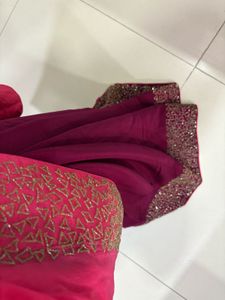 Pink and Maroon Embellished Saree