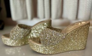 Golden Bridal Wedges