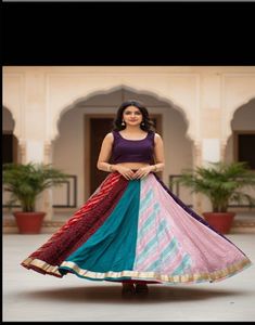 Colorful Patchwork Lehenga + White Choli Combo