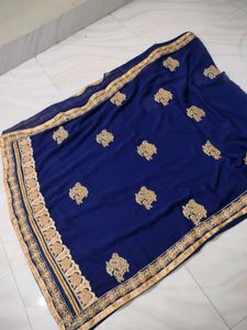 navy blue heavy work saree