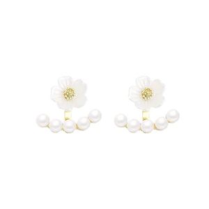 White Pearl &amp; Flower Earrings For Women