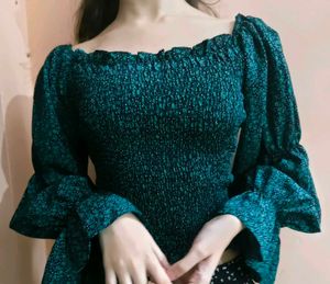 Green Floral Smocked Top