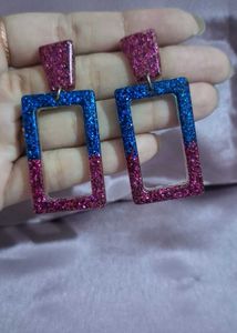 Sparkly Statement Earrings Pink &amp; Blue Toned