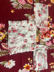 Floral Off-Shoulder Puff Sleeve Crop Top