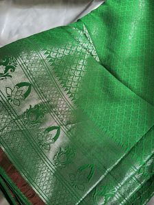 Parrot Green Saree With Stitched Blouse
