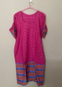 Pink Blue Stitched Kurta Set