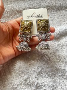Oxidised Earrings With Thred Jewellery Set