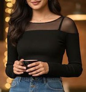 Black Mesh Shoulder Top ( Never Used)