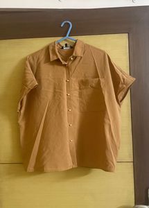 Outryt Beige Boxy Casual Shirt With Pearl Buttons