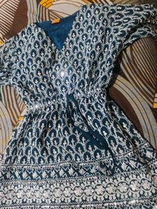 The Elegent Sea Green Top With Sequence In It.