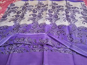 Jute Saree White, Lavender