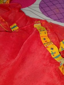 Rayon Kurta Plazo With Dupatta,Red And Yellow Mustard Mix Colour It&#39;s A Beautiful Design With Plazo .lace And Mirror Work In Kurta