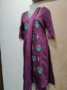 Purple Embroidered Kurta Set