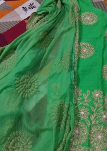 Green Embellished Suit With Heavy  Dupatta