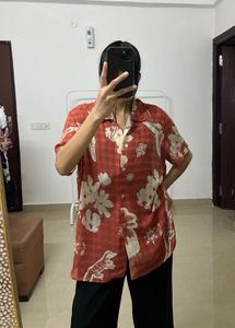 Floral Rust Orange Casual Chiffon Shirt