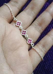 Real Silver Bracelet with Red Diamond Accents