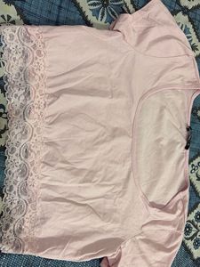 Pink Lace Trim Crop Top