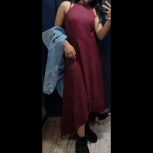 Burgundy Halter Neck Dress
