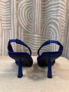 Blue Rhinestone Slingback Heels