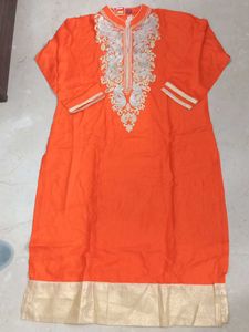 Kurti Point Orange Embellished Kurta