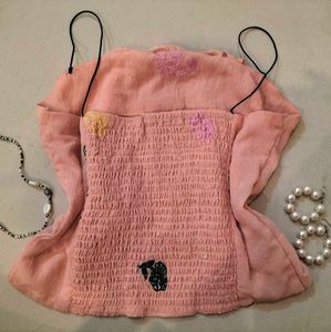 Vintage Embroidered Peach Blouse &amp; A Crop-top