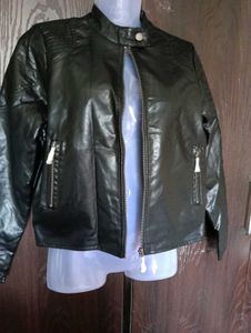 Black Leather-Look Biker Jacket
