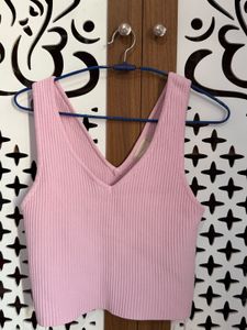 Pink Ribbed V-Neck Tank