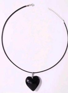 Y2k Black Glossy Heart Goth Cord Necklace
