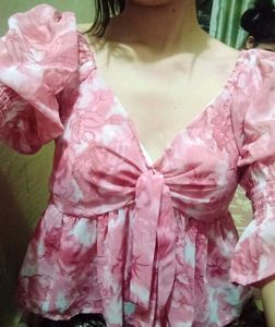 Pink Floral Tie Up Top