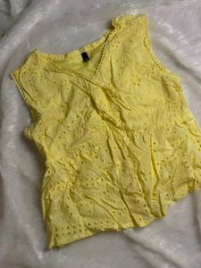 Yellow Eyelet Top