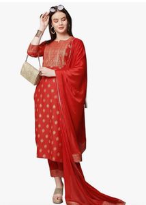 Elegant Red Kurta Set with Dupatta and Pyjama