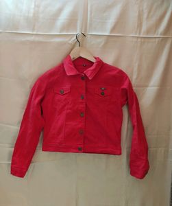 Solid Red Denim Jacket For Women