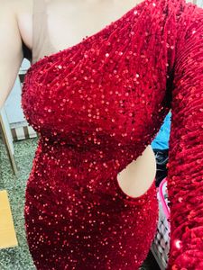 Red Sequin One-Shoulder Dress