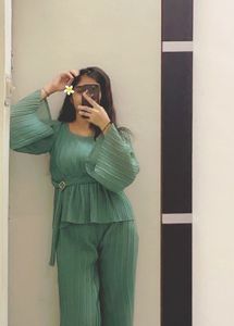 Green Plisse Co-ord Set