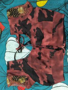 Black and brown tie-dye saree with sequins
