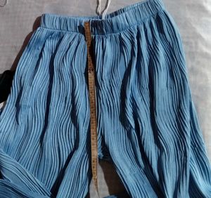 Blue Plisse Wide Leg Pants
