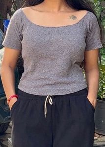 Gray Off-Shoulder Top