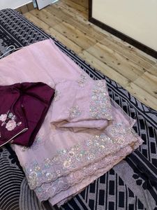 Soft Organza Baby Pink Saree With 2 Blouse