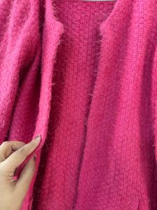 Pink Fuzzy Open Front Cardigan