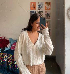 Cute White Long Sleeve Top