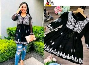 Embroidered Black Tunic Top