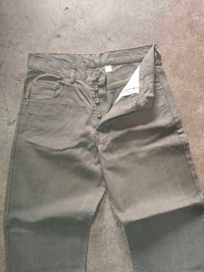 Grey Button‑Fly Workwear Denim — Straight Cut