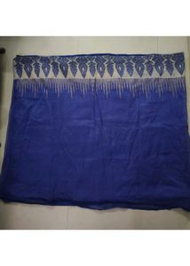 Beautiful Navy Blue And Beige Net Cotton Saree