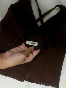 Brown Knit Open Back Top
