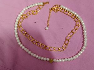 2 Layered Pearl &amp; Gold Plated Chain