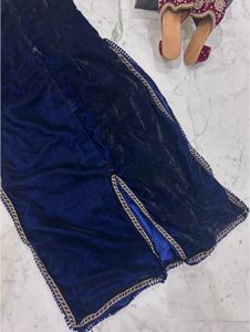 Velvet Blue Kurta With Red Belly