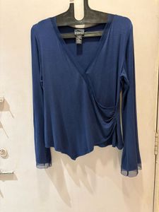 Elegant Blue Wrap Top