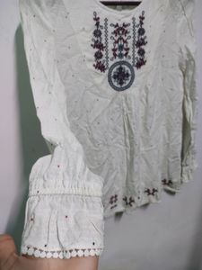 White Embroidery Top For Women