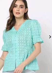 Cute Turquoise Eyelet Top