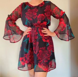 AASK Black &amp; Red Floral Printed Mini Dress